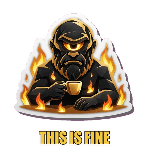 ZYCLOPS drinks coffee surrounded by fire.